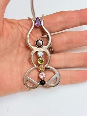 Sterling Multi-Gemstone Pendant Necklace - Purple & Multi-Color